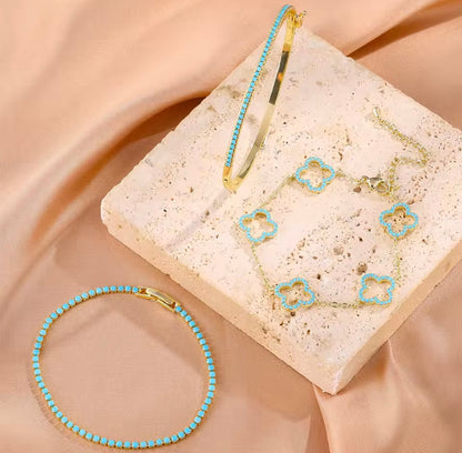 Clover & Turquoise Stack Bracelets