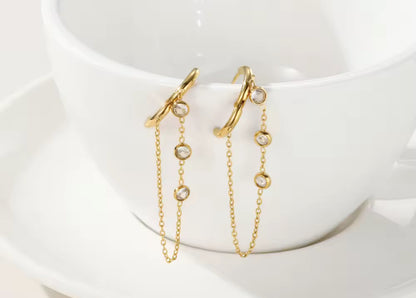 Gold Chain Drop Earrings with Crystal Accents