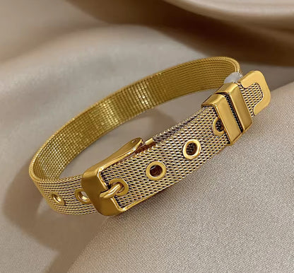 Gold Plated Mesh Buckle Bangle Bracelet