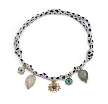 Handmade Rope Charm Bracelet — Evil Eye, Hamsa & Gemstone | Adjustable, Waterproof & Tarnish Free