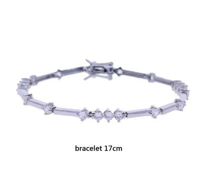 CZ Tennis Bracelet, Silver & Gold, 17cm Fixed Length