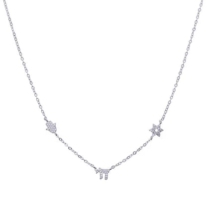 Star of David - Magen David, Hamsa & Chai Diamante Charm Necklace - Judaica Jewellery