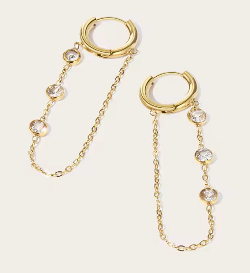 Gold Chain Drop Earrings with Crystal Accents
