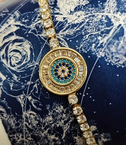 Gold Plated Evil Eye Diamante Bracelet