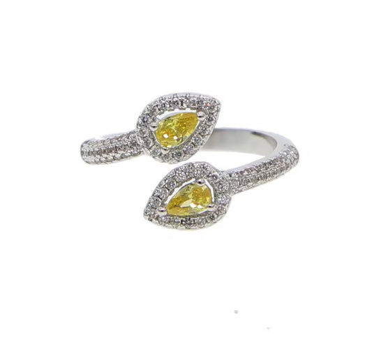 Double Pear Shaped Halo Bypass Adjustable Cocktail Ring