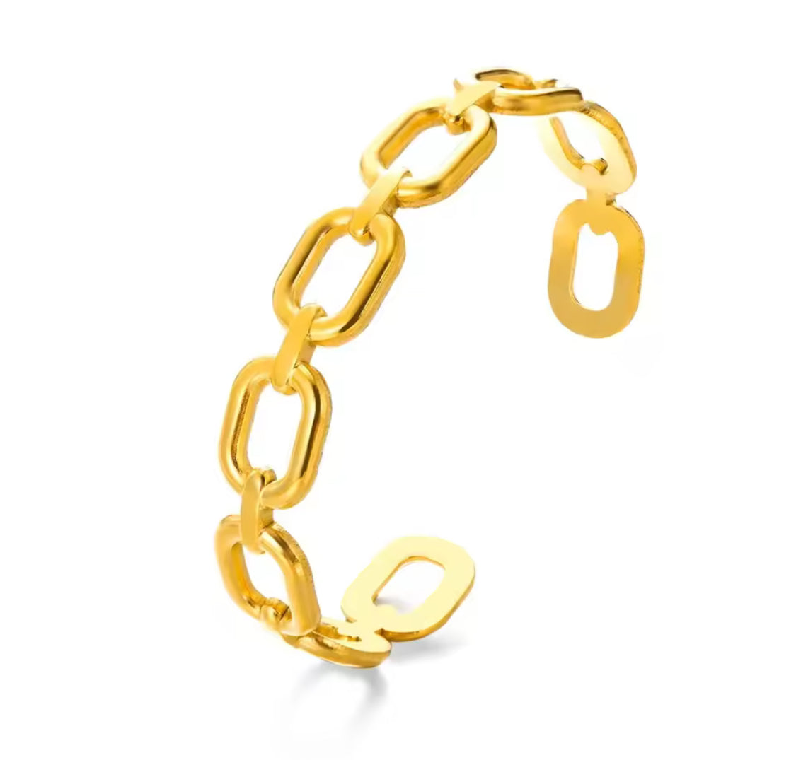 Gold Plated Bold Chain Link Open Cuff Bangle Bracelet