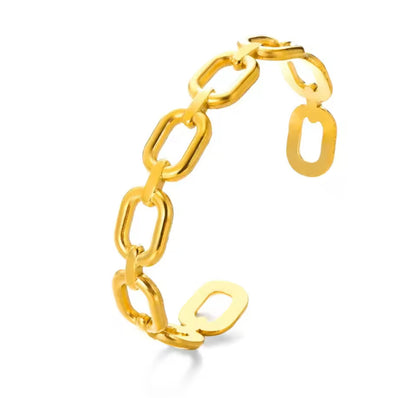 Gold Plated Bold Chain Link Open Cuff Bangle Bracelet