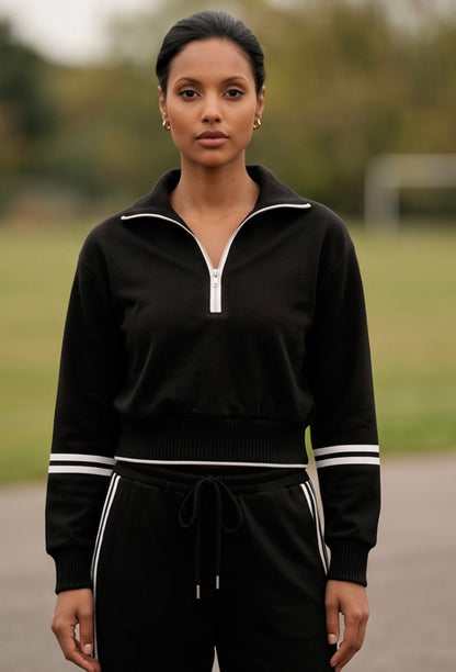 Black & White Stripe Detail 2-Piece Tracksuit