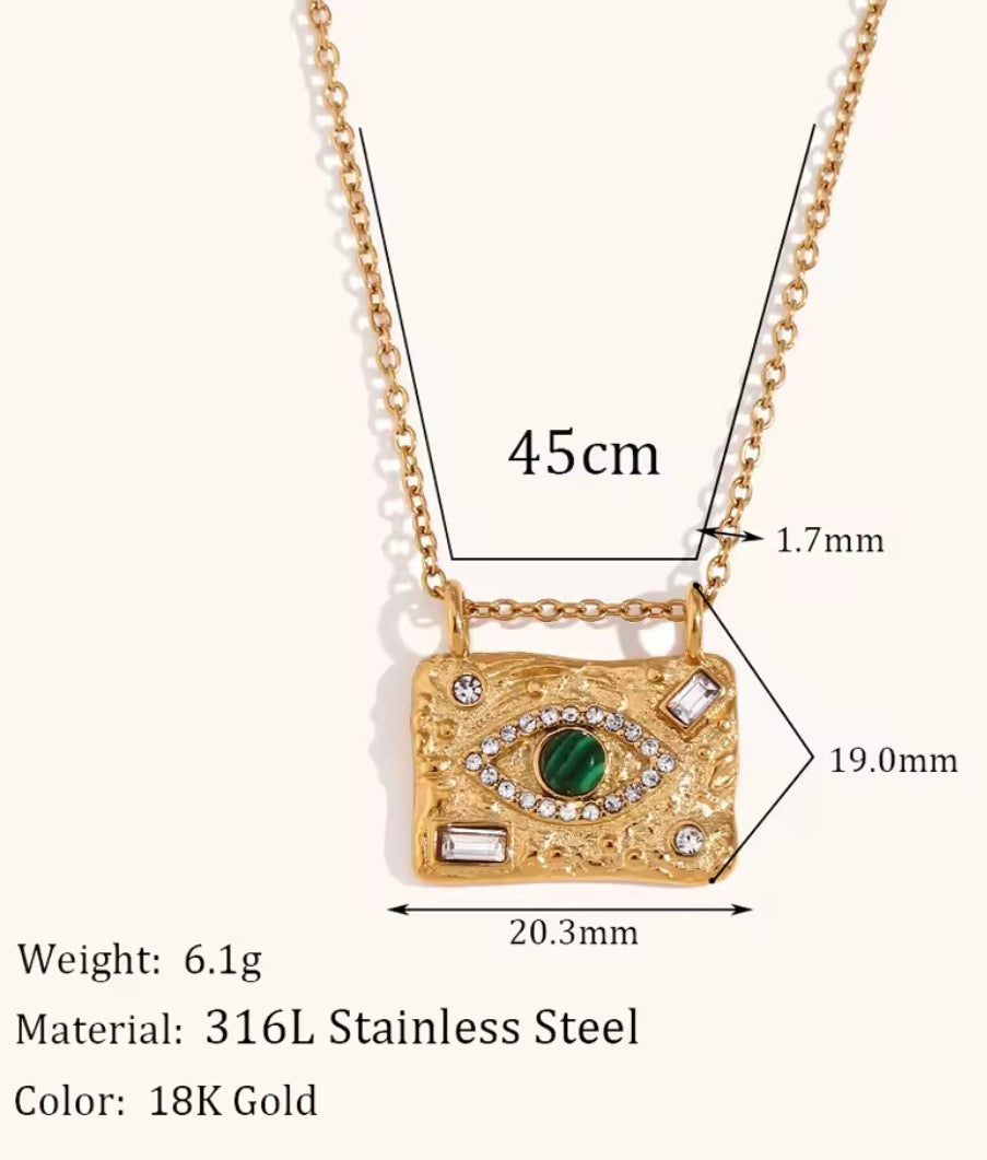 Evil Eye Rectangular Pendant Necklace | 18K Gold-Plated Stainless Steel