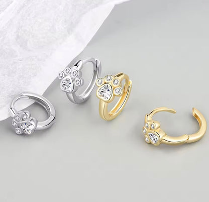 Tiny Paw Print Huggie Earrings – Gold & Silver