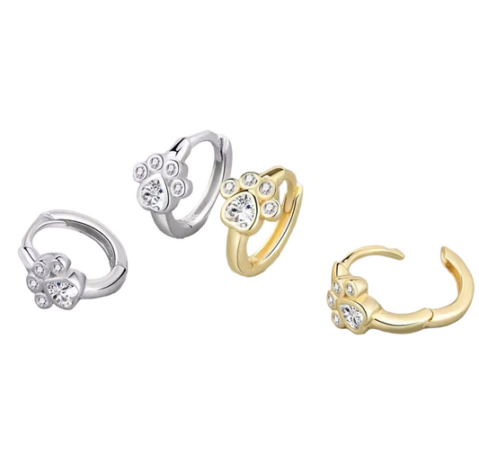 Tiny Paw Print Huggie Earrings – Gold & Silver