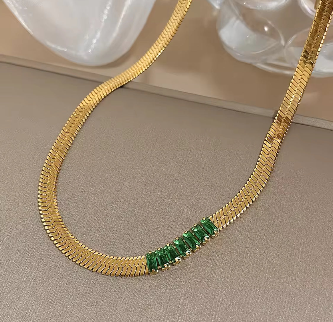 Emerald Herringbone Necklace