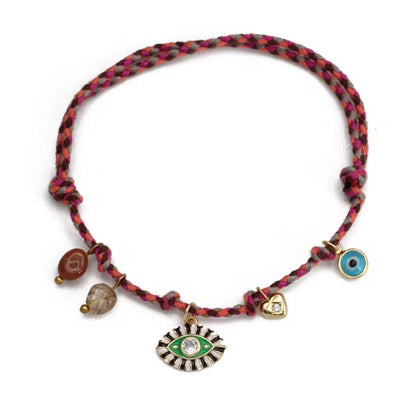 Handmade Rope Charm Bracelet — Evil Eye, Hamsa & Gemstone | Adjustable, Waterproof & Tarnish Free