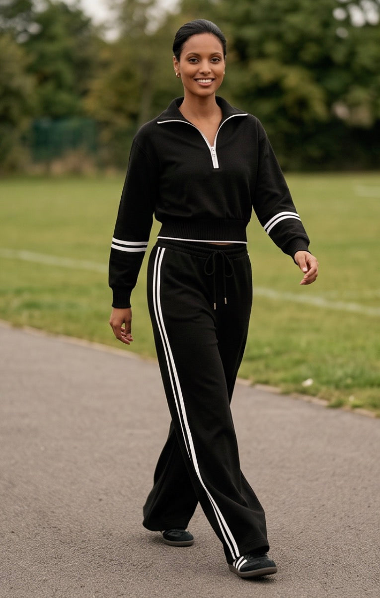Black & White Stripe Detail 2-Piece Tracksuit