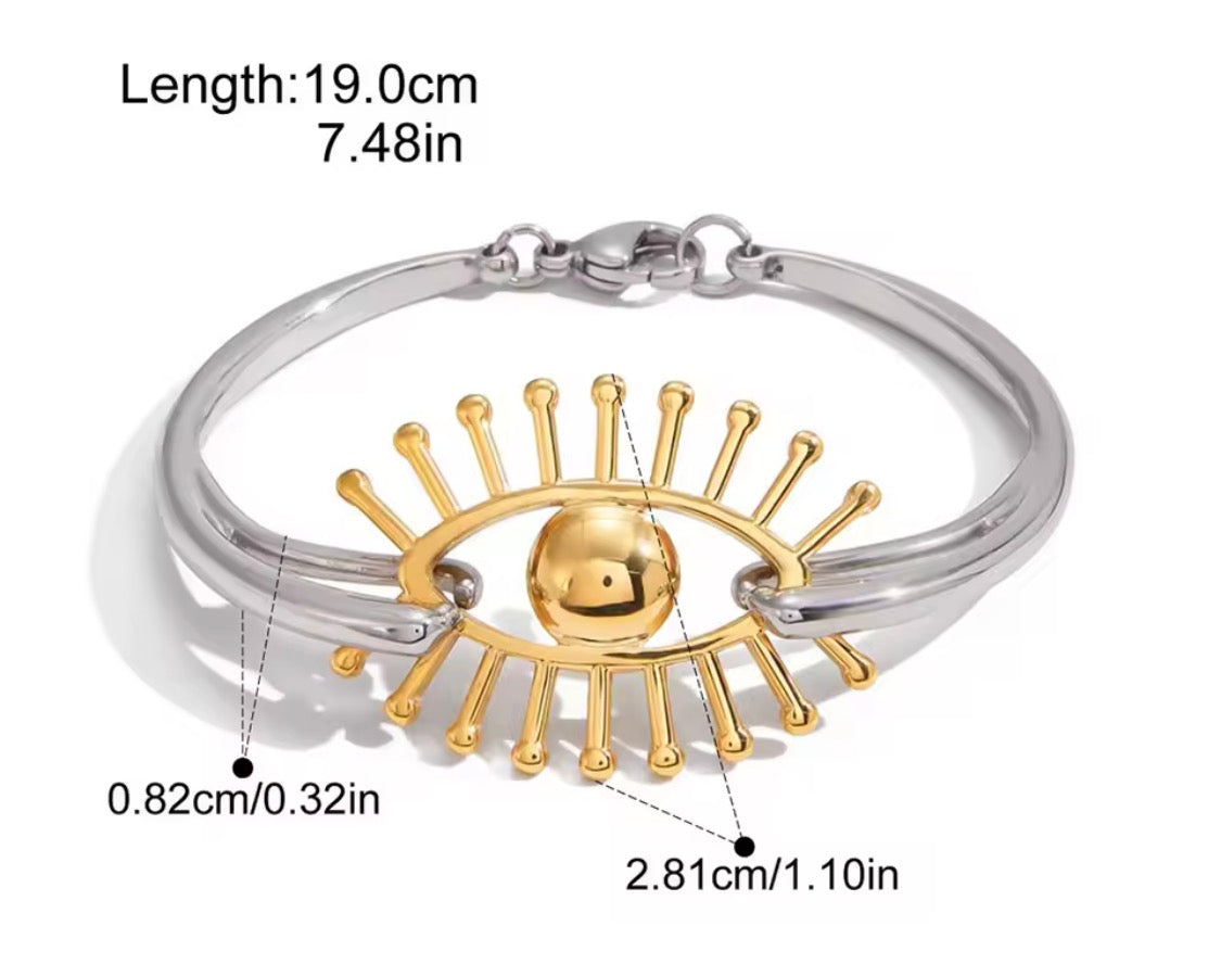 Evil Eye Mixed Metal Bangle | Gold & Silver Stainless Steel 18K | Style-NV