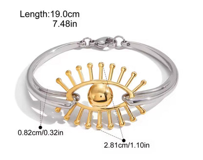 Evil Eye Mixed Metal Bangle | Gold & Silver Stainless Steel 18K | Style-NV