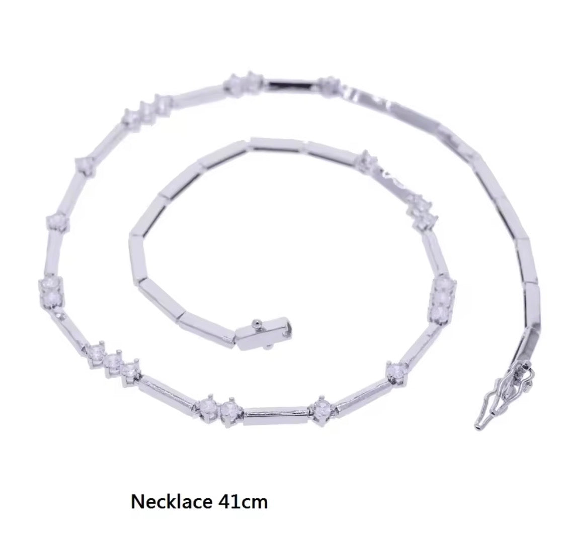Tennis Necklace, Silver & Gold CZ Chain, 41cm, Everyday to Dressed Up