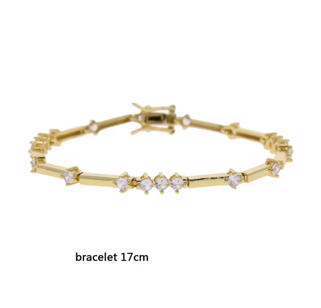 CZ Tennis Bracelet, Silver & Gold, 17cm Fixed Length