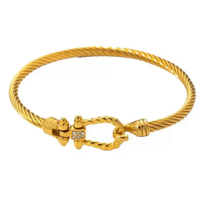 Gold Plated Twisted Cable Buckle Cuff Bangle Bracelet