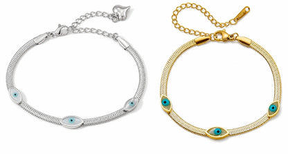 Evil Eye Herringbone Bracelet – 18K Gold Plated, Waterproof, Protection Bracelet