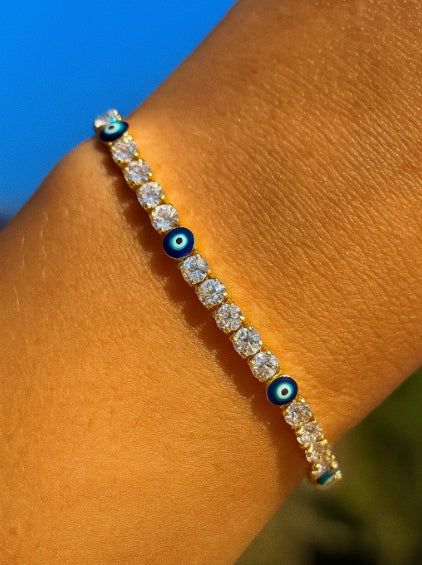 Gold Plated tennis bracelet  with Evil Eye Diamante
