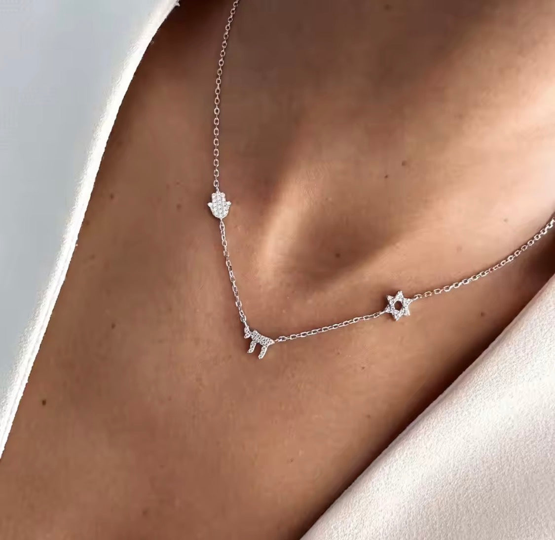 Star of David Magen David, Hamsa & Chai Charm Necklace - Judaica Jewellery- Best Seller