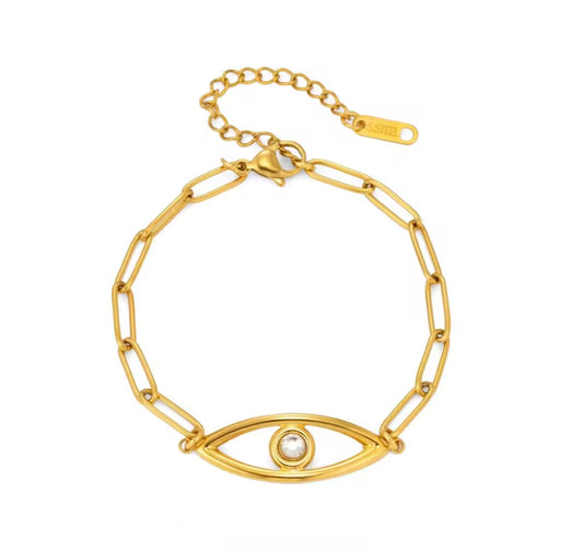 Gold Evil Eye Link Bracelet Water-Resistant , Tarnish-Free Protection Bracelet