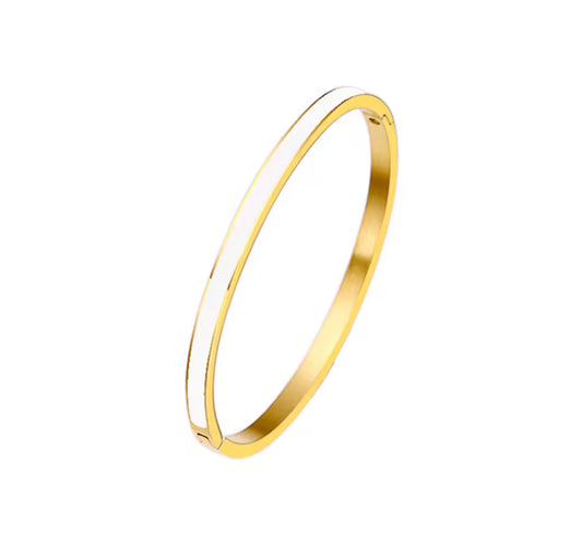 Gold Plated Sleek White Enamel Cuff Bangle Bracelet