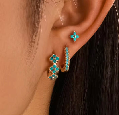 Blue and Gold CZ Earring Stack Set – 3 Piece Mix & Match Collection
