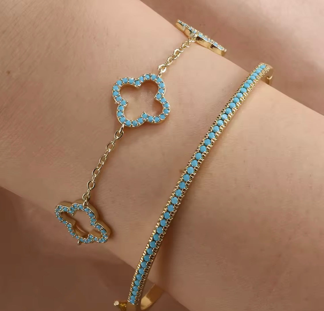 Clover & Turquoise Stack Bracelets