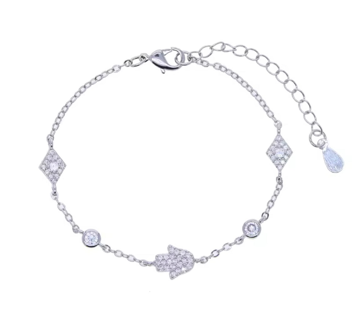 Hamsa Hand Pavé Bracelet - Gold & Silver, 15cm + 5cm