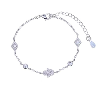 Hamsa Hand Pavé Bracelet - Gold & Silver, 15cm + 5cm