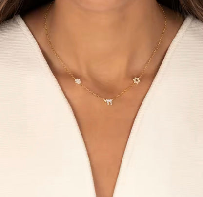 Star of David Magen David, Hamsa & Chai Charm Necklace - Judaica Jewellery- Best Seller