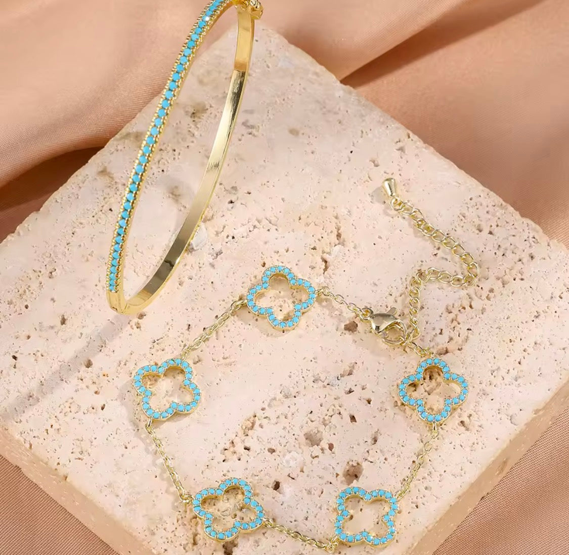 Clover & Turquoise Stack Bracelets