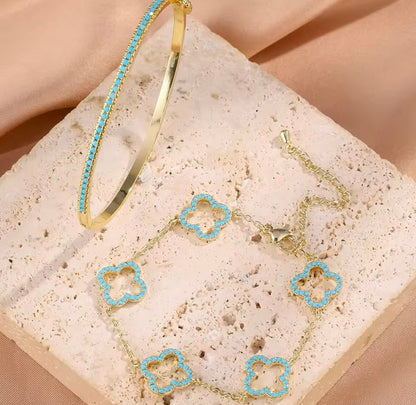 Clover & Turquoise Stack Bracelets