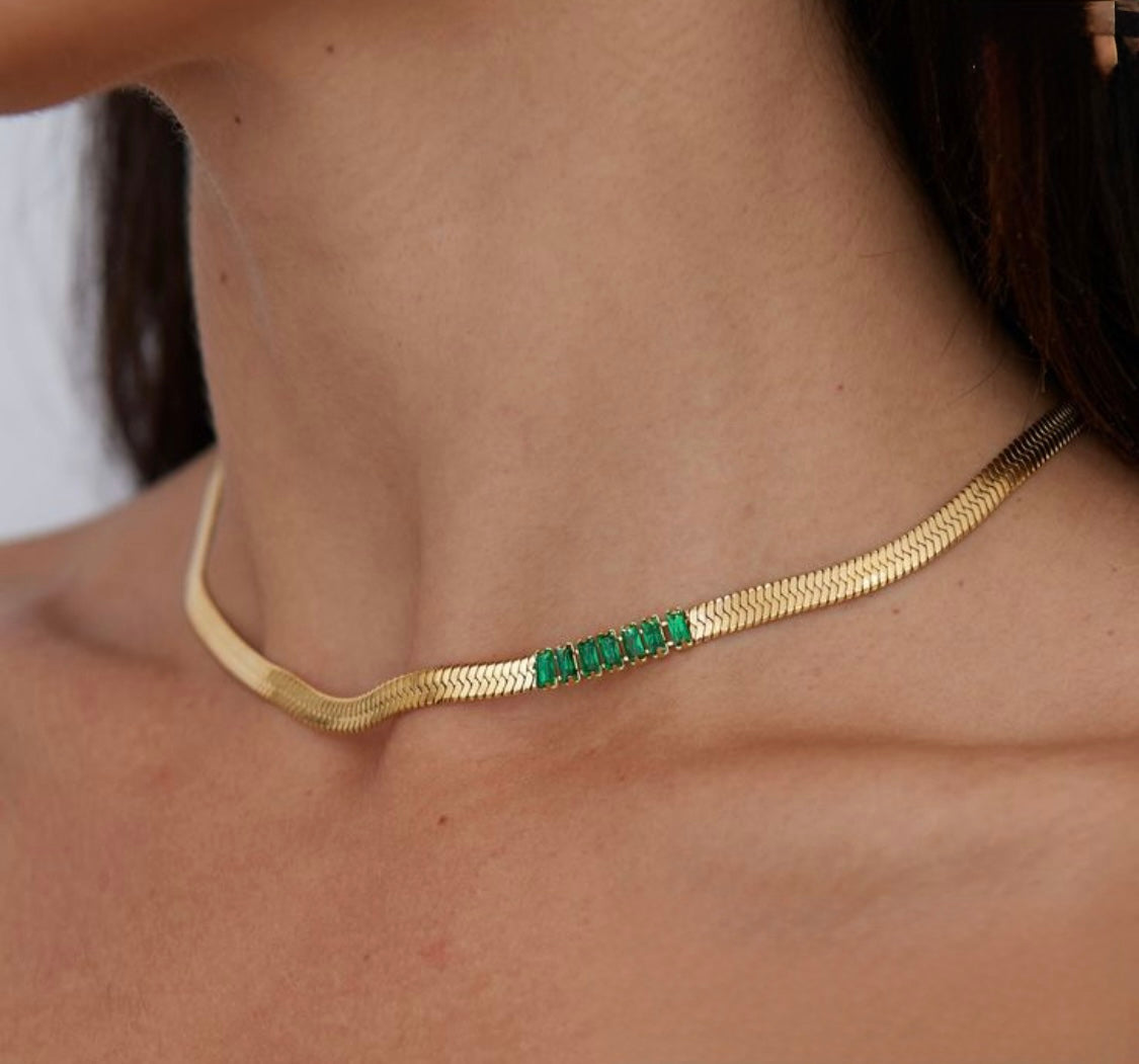 Emerald Herringbone Necklace