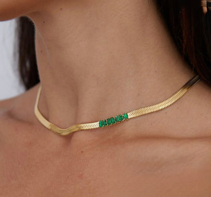 Emerald Herringbone Necklace