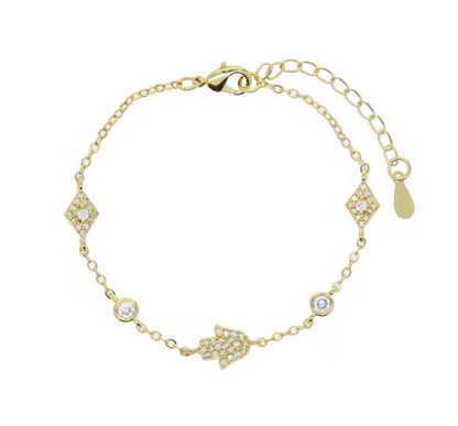 Hamsa Hand Pavé Bracelet - Gold & Silver, 15cm + 5cm