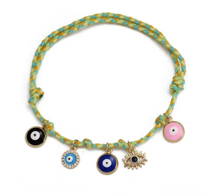 Handmade Rope Charm Bracelet — Evil Eye, Hamsa & Gemstone | Adjustable, Waterproof & Tarnish Free