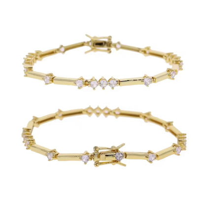 CZ Tennis Bracelet, Silver & Gold, 17cm Fixed Length