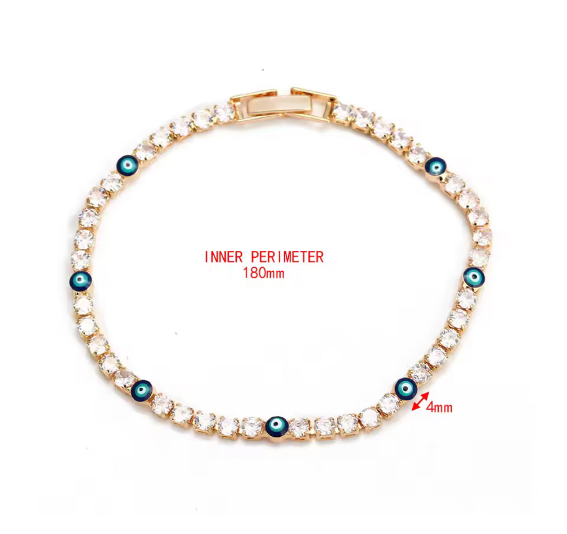 Gold Plated tennis bracelet  with Evil Eye Diamante