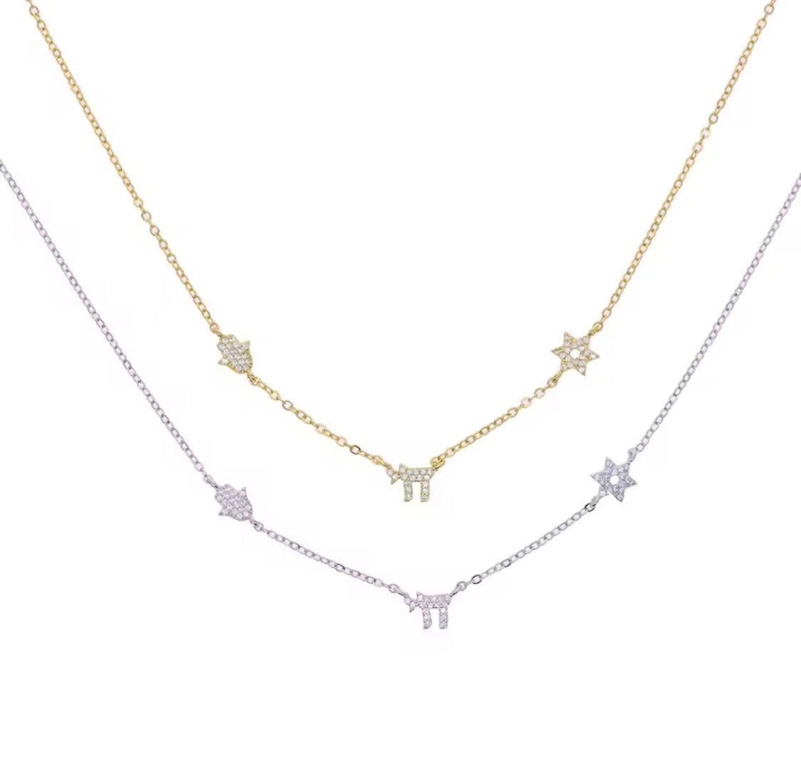 Star of David Magen David, Hamsa & Chai Charm Necklace - Judaica Jewellery- Best Seller
