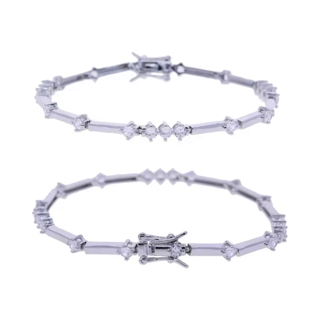 CZ Tennis Bracelet, Silver & Gold, 17cm Fixed Length