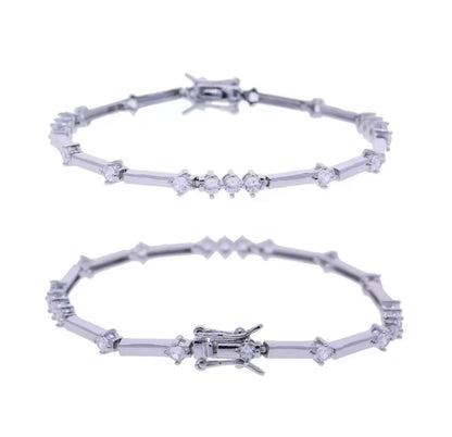 CZ Tennis Bracelet, Silver & Gold, 17cm Fixed Length
