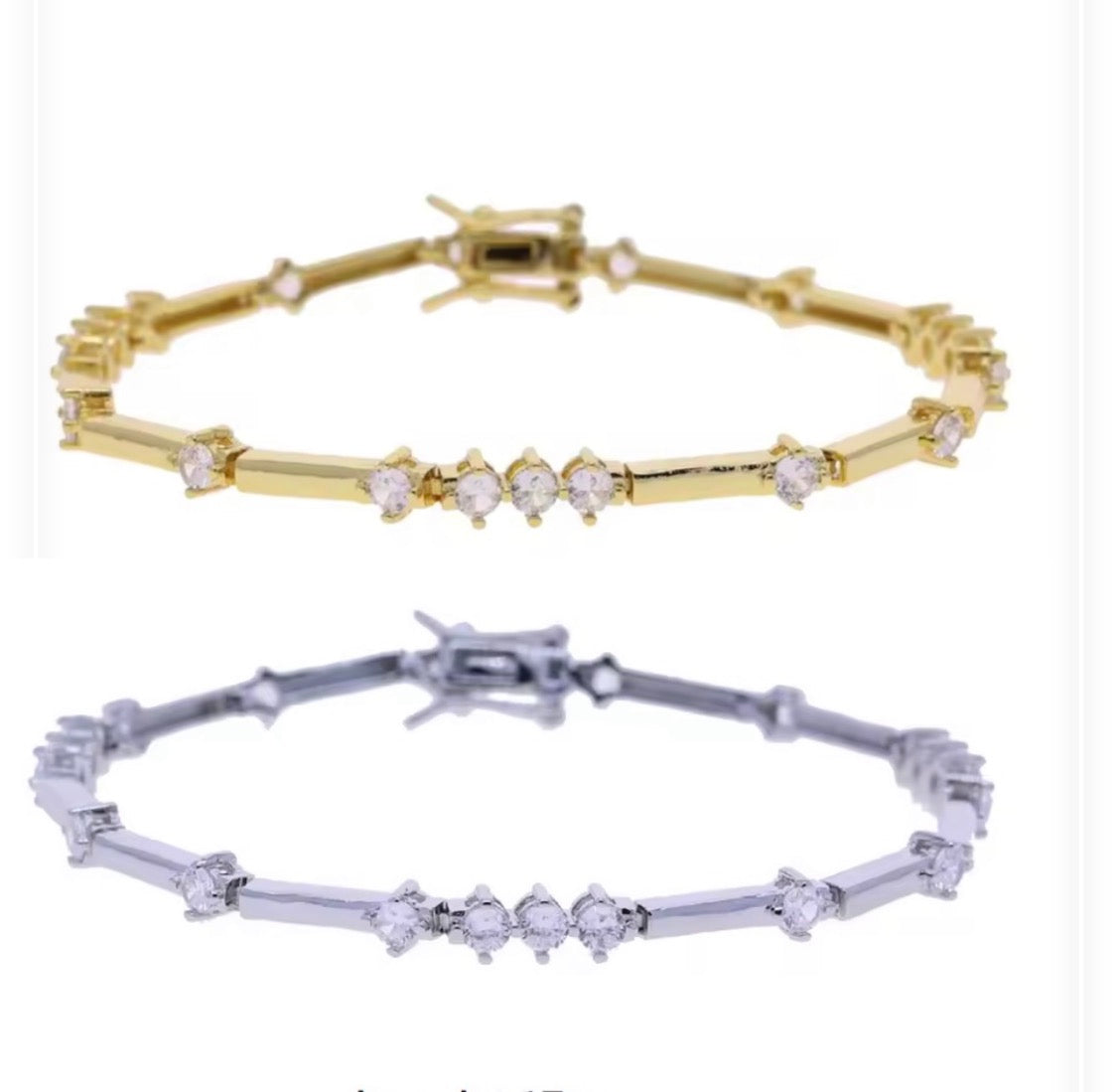 CZ Tennis Bracelet, Silver & Gold, 17cm Fixed Length