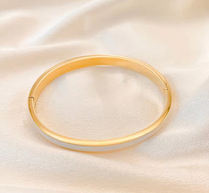 Gold Plated Sleek White Enamel Cuff Bangle Bracelet