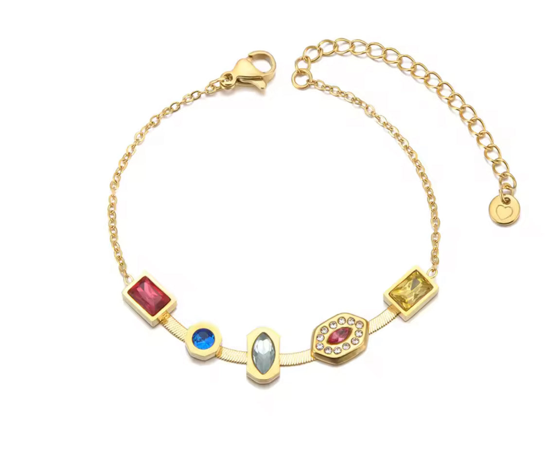 Colorful geometric zircon shaped with Herringbone design bracelet