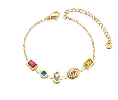 Rainbow Zircon Herringbone Gold Bracelet