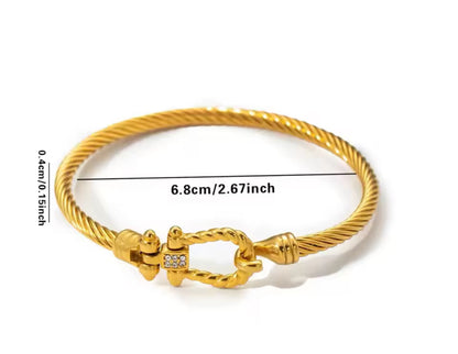 Gold Plated Twisted Cable Buckle Cuff Bangle Bracelet