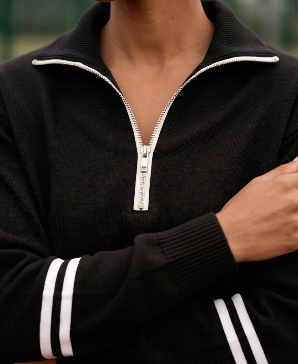 Black & White Stripe Detail 2-Piece Tracksuit